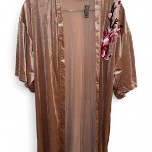 Charlotte Russe Tan Velvet Robe with Pink Floral Accent